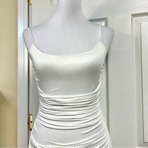 Lucy in the Sky Breakaway Sparkling Ruched Bodycon White Dress - Picture 3 of 12